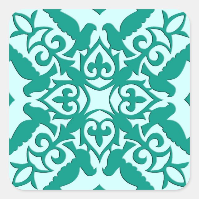 Moroccan tile - turquoise and aqua square sticker (Front)