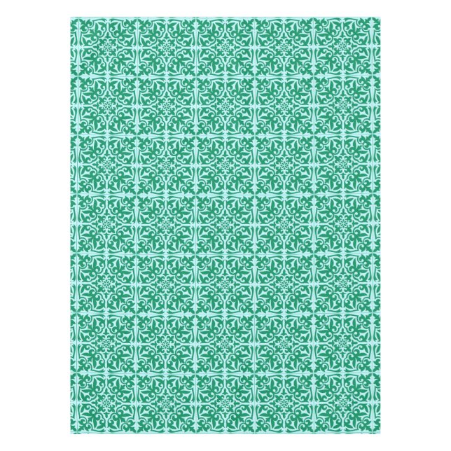 Moroccan tile - turquoise and aqua tablecloth (Front)