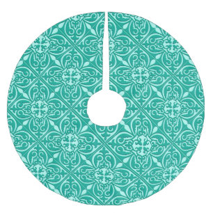Moroccan tile - turquoise blue and aqua brushed polyester tree skirt