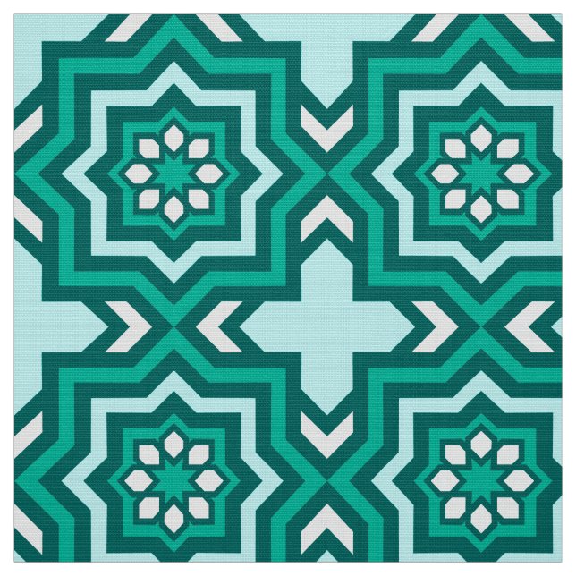 Moroccan Tile, Turquoise, Teal, Aqua and White Fabric (Swatch)