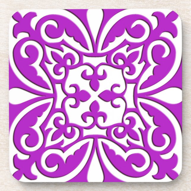 Moroccan tile - violet purple and white coaster (Front)