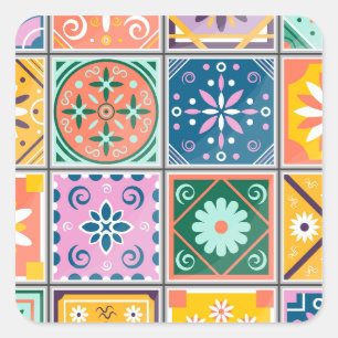  Moroccan Tile Wall Art   Blue & Yellow Zellij Square Sticker