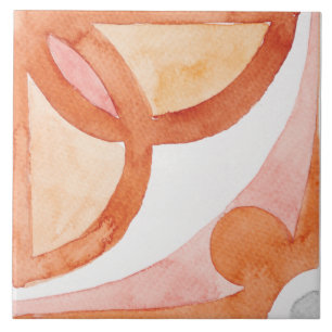 Moroccan tile watercolour in orange and grey