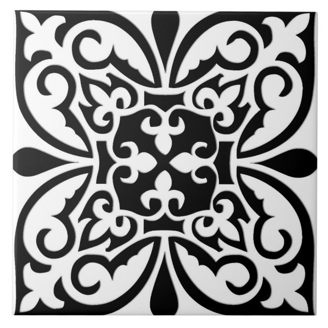 Moroccan tile - white with black background (Front)