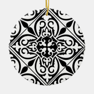 Moroccan tile - white with black background ceramic tree decoration