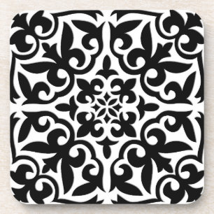 Moroccan tile - white with black background coaster