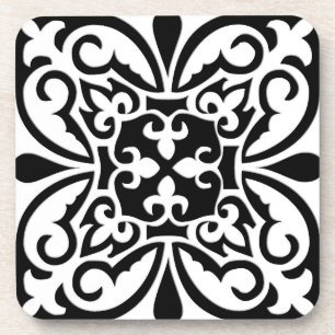 Moroccan tile - white with black background coaster
