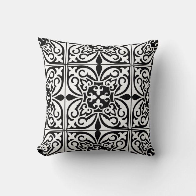 Moroccan tile - white with black background cushion (Front)