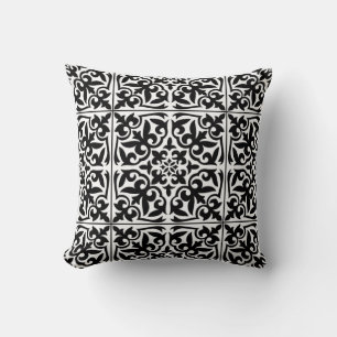 Moroccan tile - white with black background cushion