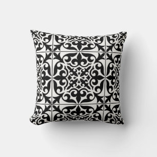 Moroccan tile - white with black background cushion