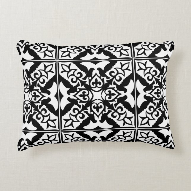 Moroccan tile - white with black background decorative cushion (Front)