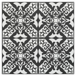 Moroccan tile - white with black background fabric