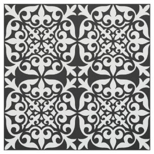 Moroccan tile - white with black background fabric