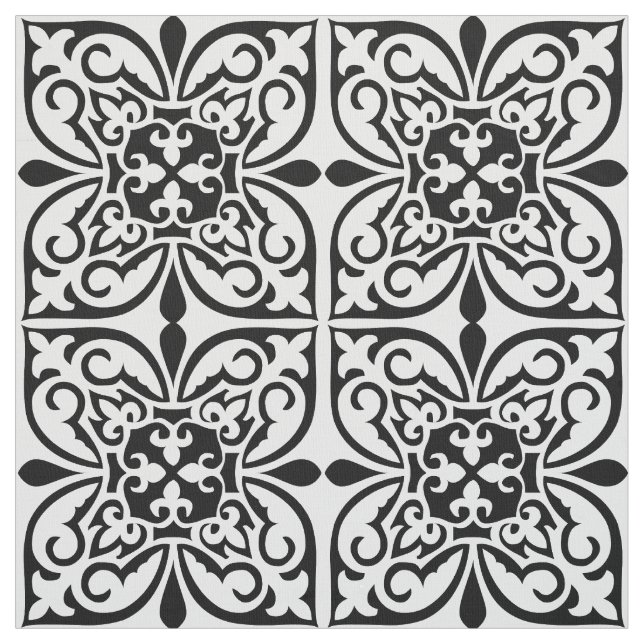 Moroccan tile - white with black background fabric (Swatch)