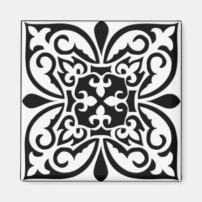 Moroccan tile - white with black background magnet (Front)