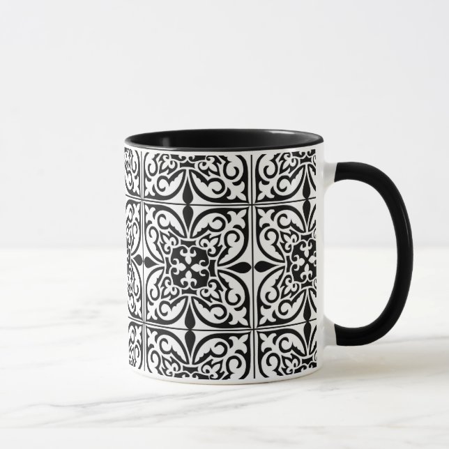 Moroccan tile - white with black background mug (Right)