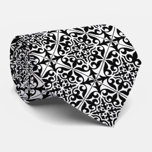 Moroccan tile - white with black background tie