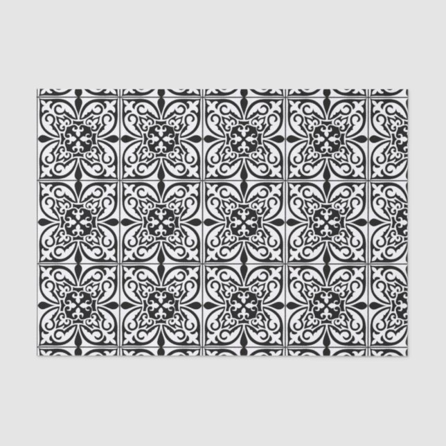 Moroccan tile - white with black background tissue paper (Front)