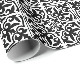 Moroccan tile - white with black background wrapping paper