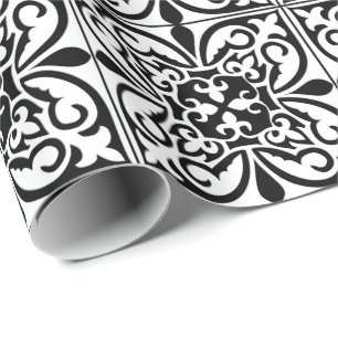 Moroccan tile - white with black background wrapping paper