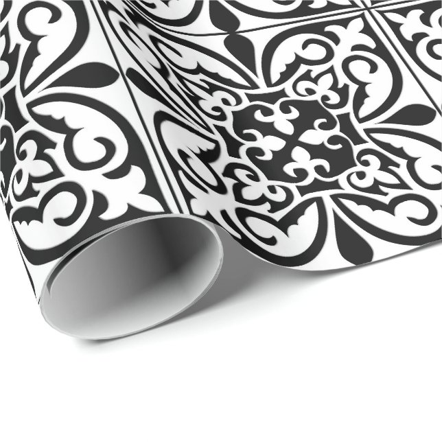 Moroccan tile - white with black background wrapping paper (Roll Corner)
