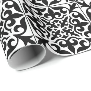 Moroccan tile - white with black background wrapping paper