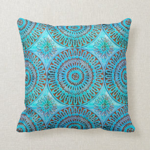 Moroccan Tile with Mandela pattern in watercolor. Cushion