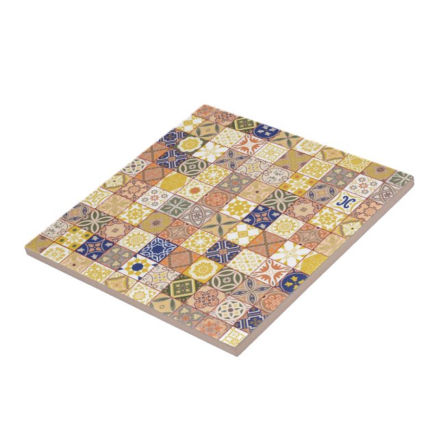 Moroccan tile-Yellow and blue Ceramic Tile (Side)