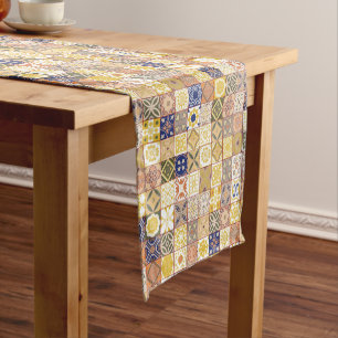 Moroccan tile-Yellow and blue Short Table Runner