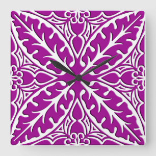 Moroccan tiles - amethyst purple and white square wall clock