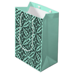 Moroccan tiles - aqua blue and black medium gift bag