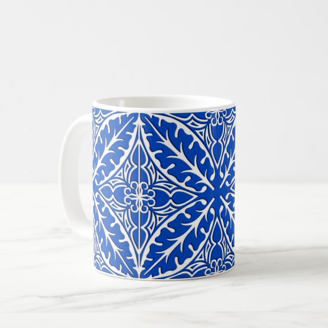 Moroccan tiles - cobalt blue and white coffee mug (Front Left)