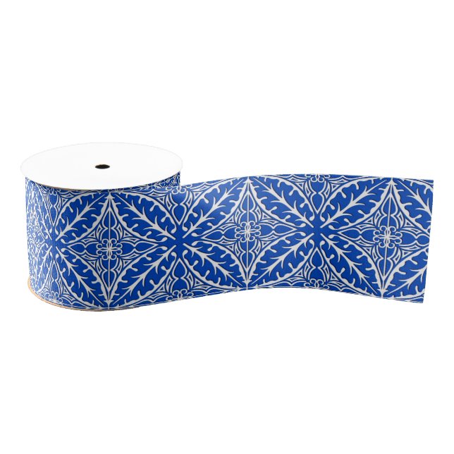 Moroccan tiles - cobalt blue and white grosgrain ribbon (Spool)