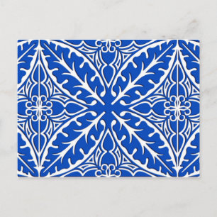 Moroccan tiles - cobalt blue and white postcard