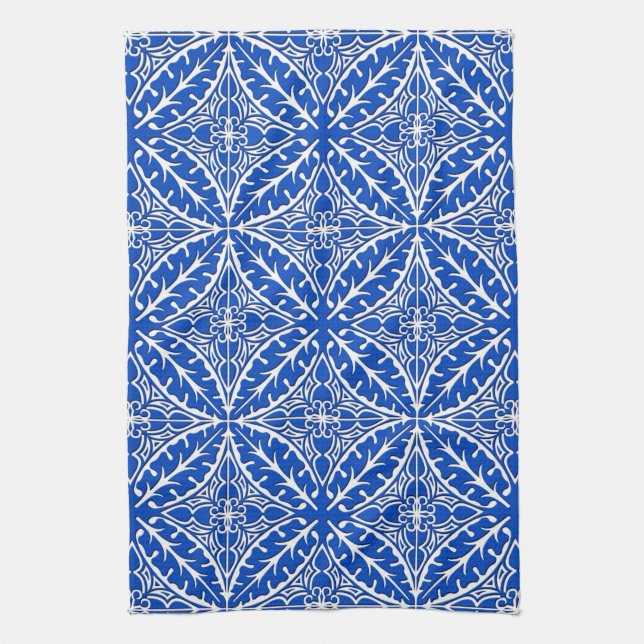 Moroccan tiles - cobalt blue and white tea towel (Vertical)
