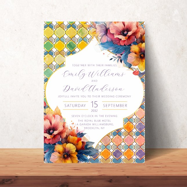 Moroccan Tiles Colourful Floral QR Code Invitation (Creator Uploaded)