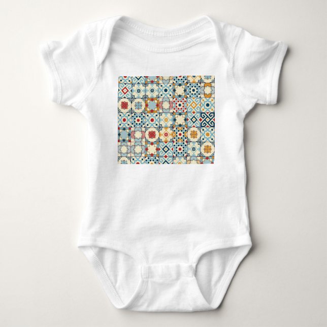Moroccan tiles, colourful seamless pattern. baby bodysuit (Front)