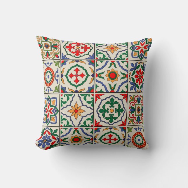 Moroccan Tiles: Colourful Seamless Pattern. Cushion (Front)