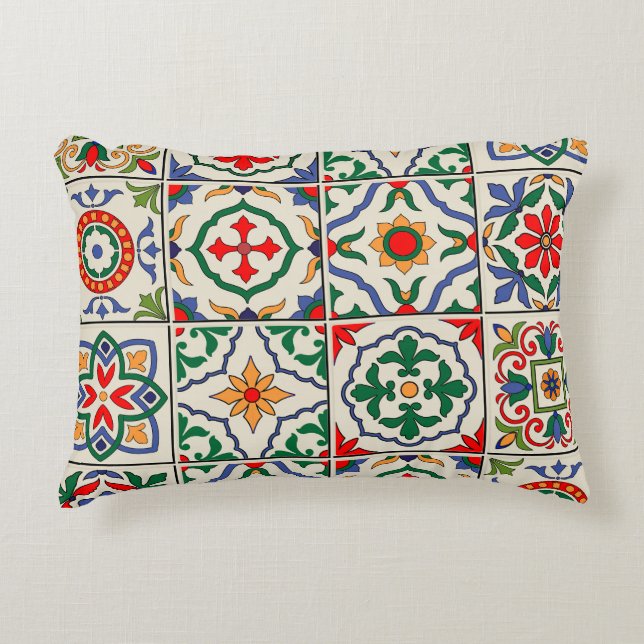 Moroccan Tiles: Colourful Seamless Pattern. Decorative Cushion (Front)