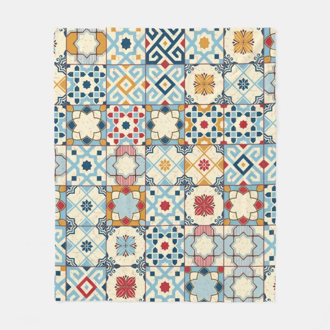 Moroccan tiles, colourful seamless pattern. fleece blanket (Front)