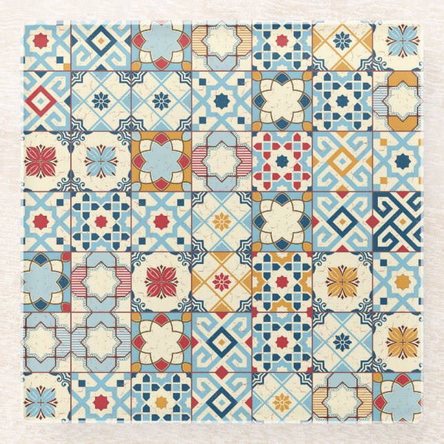 Moroccan tiles, colourful seamless pattern. glass coaster (Front)