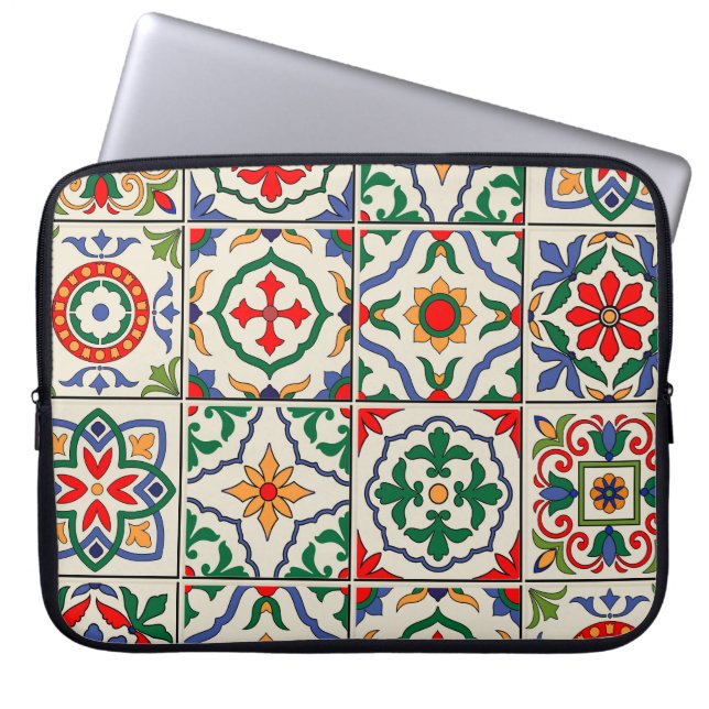 Moroccan Tiles: Colourful Seamless Pattern. Laptop Sleeve (Front)
