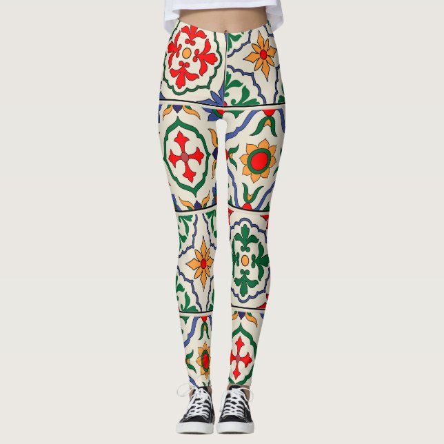Moroccan Tiles: Colourful Seamless Pattern. Leggings (Front)