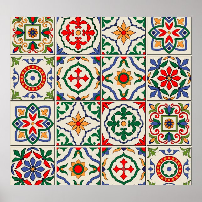 Moroccan Tiles: Colourful Seamless Pattern. Poster (Front)