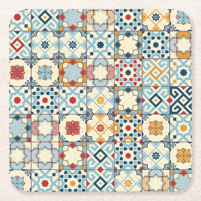 Moroccan tiles, colourful seamless pattern. square paper coaster (Front)