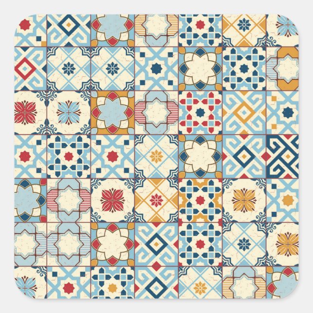 Moroccan tiles, colourful seamless pattern. square sticker (Front)
