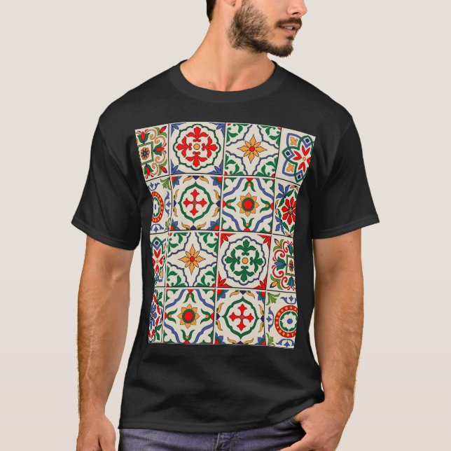 Moroccan Tiles: Colourful Seamless Pattern. T-Shirt (Front)