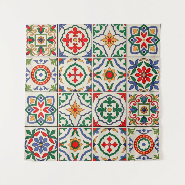 Moroccan Tiles: Colourful Seamless Pattern. Tapestry (Front)