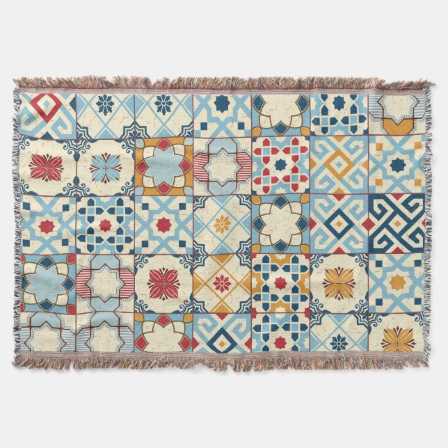 Moroccan tiles, colourful seamless pattern. throw blanket (Front)