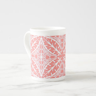 Moroccan tiles - coral pink and white bone china mug